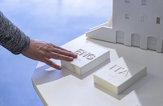 persona che sceglia lingua di attivazione del video attraverso un pulsante con braille